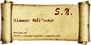 Simmer Nándor névjegykártya